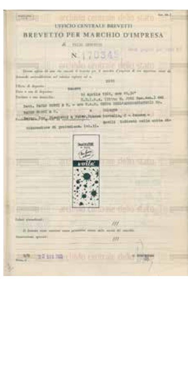 Brevetto per marchio d’impresa Voilà, 14 aprile 1961, Archivio Centrale dello Stato (p. 264)